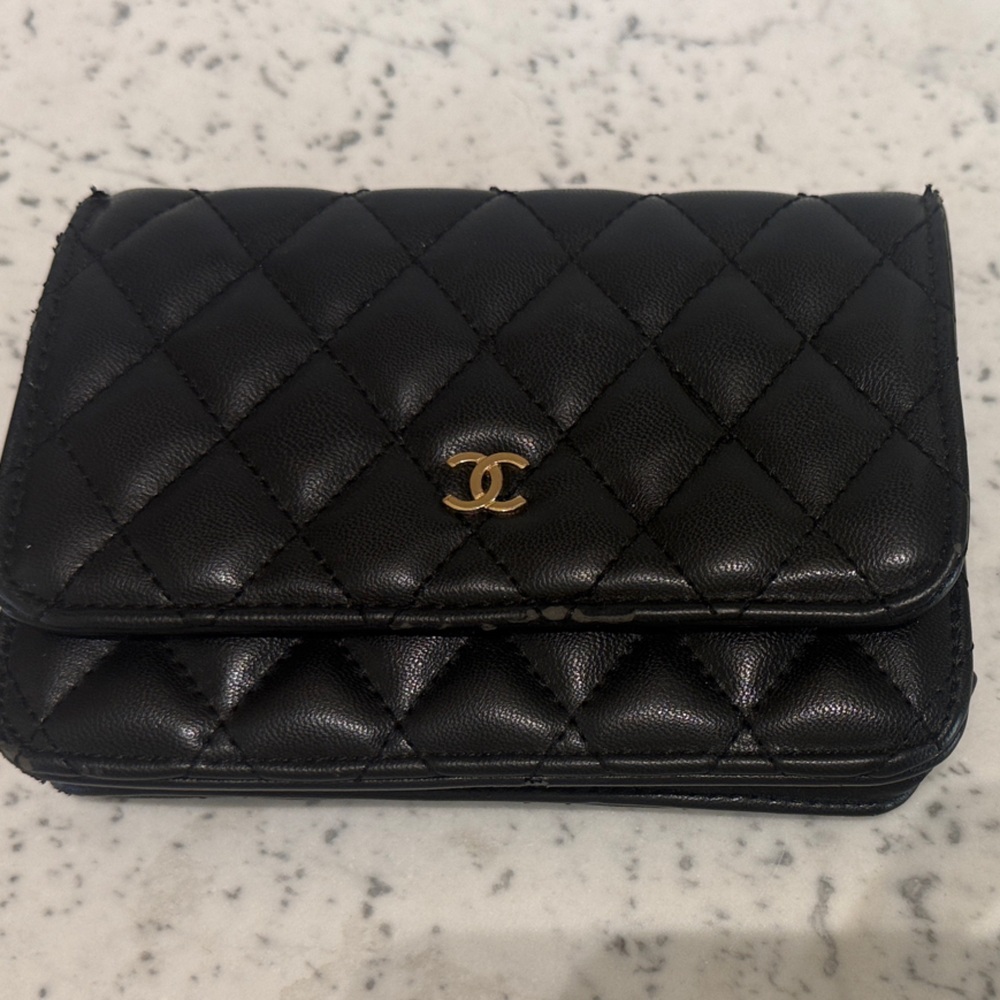 Black Quilted Leather Wallet with Gold Logo - Designer Style